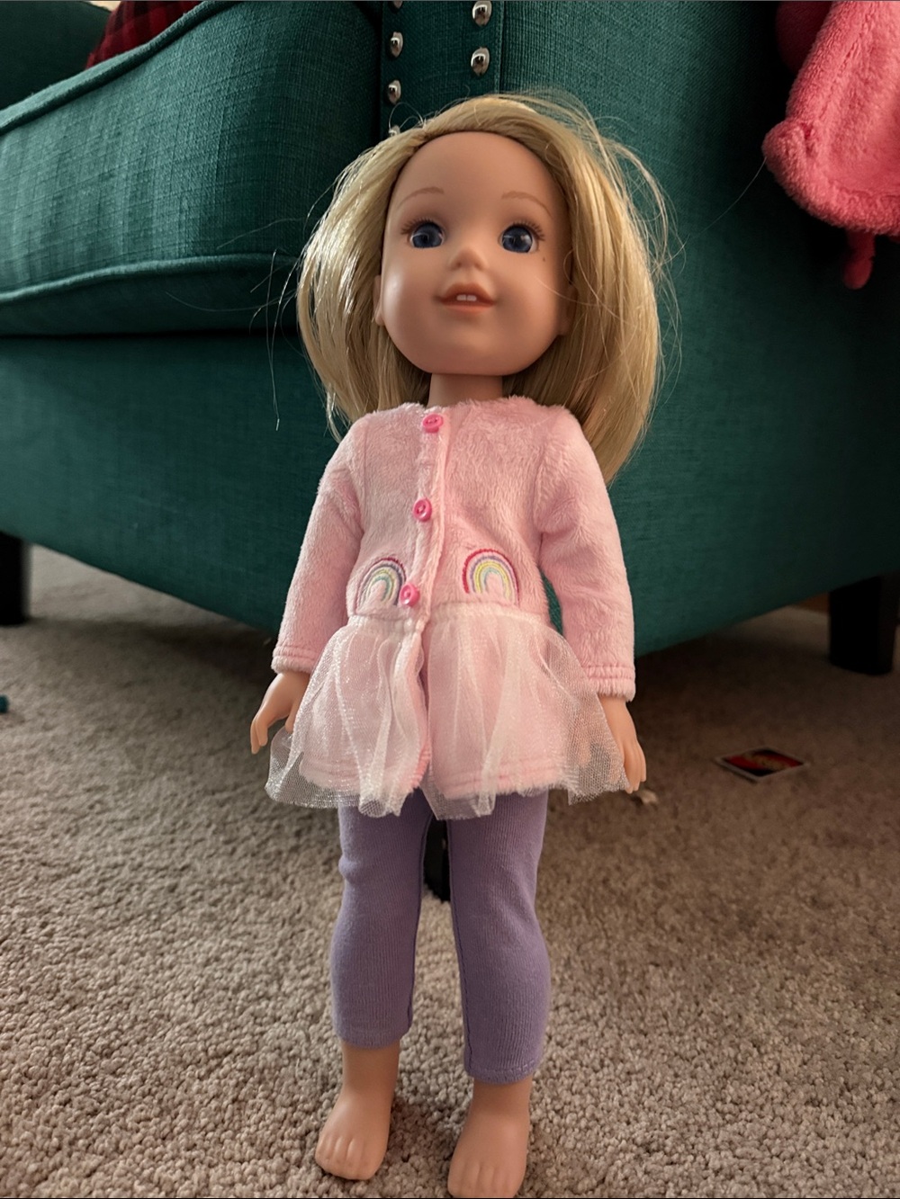 American Girl Pink Tulle Rainbow Jacket with Purple Leggings